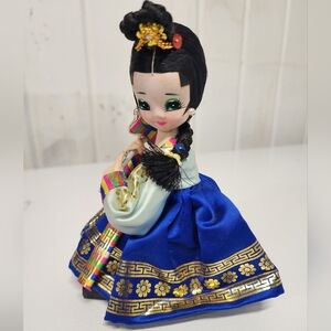 Traditional Korean Doll with Blue and Gold Dress
